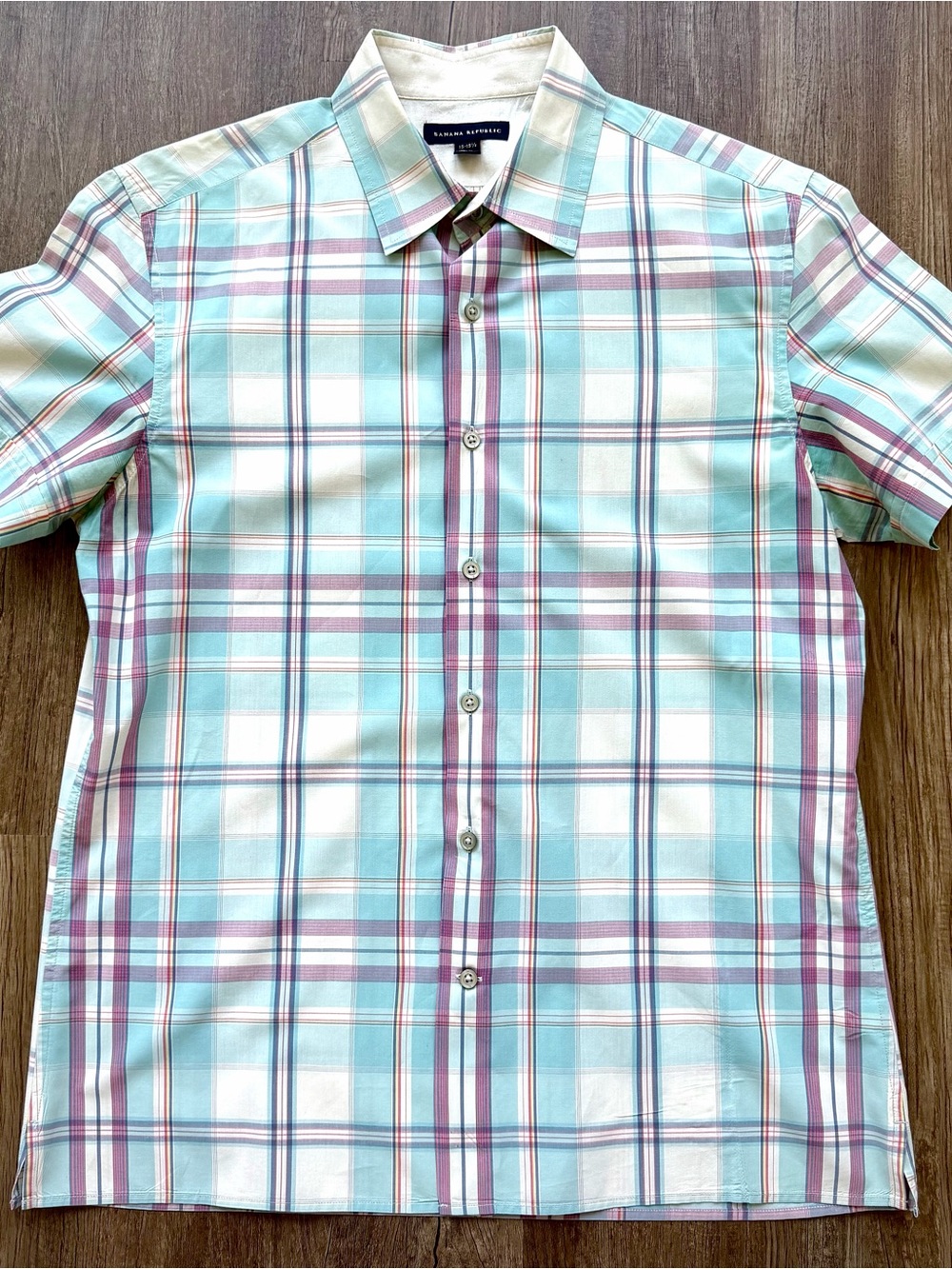 Y2K Banana Republic Plaid Button Up Shirt Men’s Medium Pastel Blue Pink Cotton